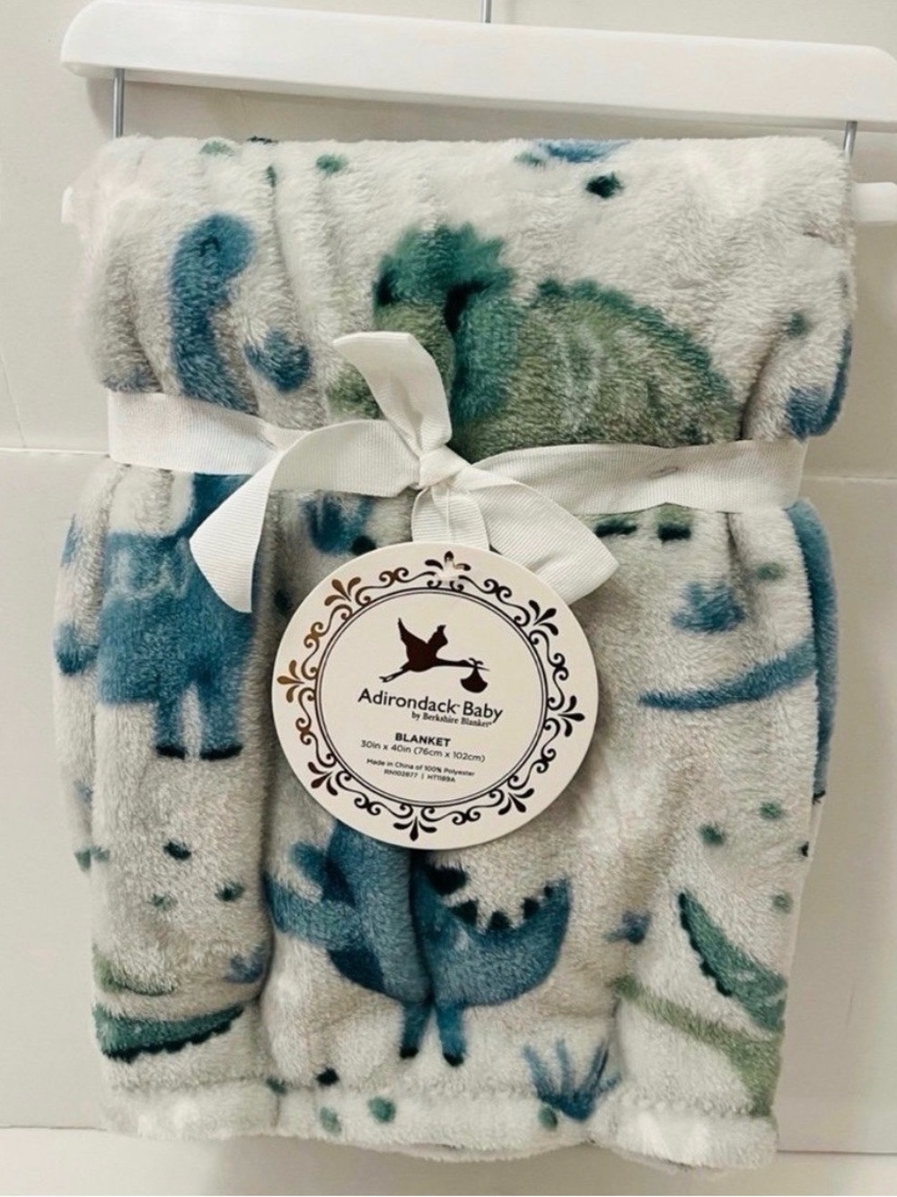 Adirondack Baby by Berkshire Blanket Gray Blue Green Dinosaurs Pterodactyls